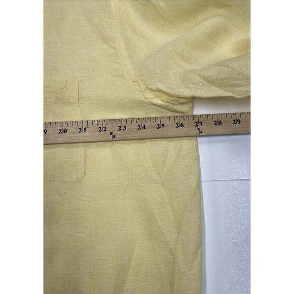 Mine 100% Linen Yellow Collared Long Sleeve Button Up Shirt Men's Sz XL Coastal - Picture 9 of 11